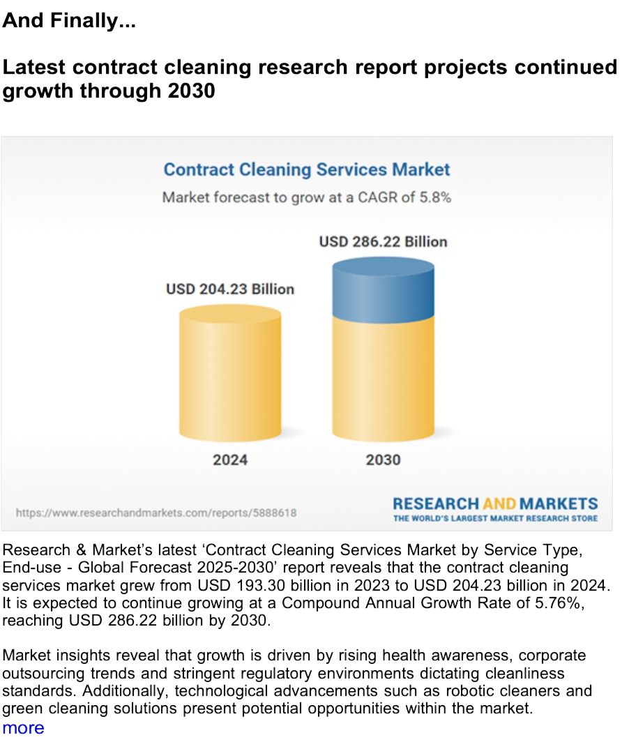 Advert: https://www.thecleanzine.com/pages/22991/latest_contract_cleaning_research_report_projects_continued_growth_through_2030/